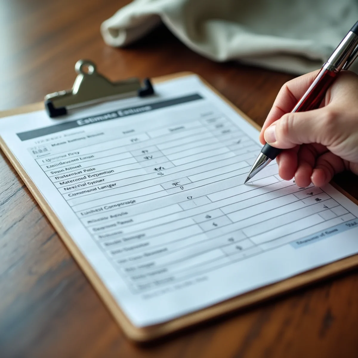 Transparent written pest control estimate breakdown on clipboard outside Texas residence