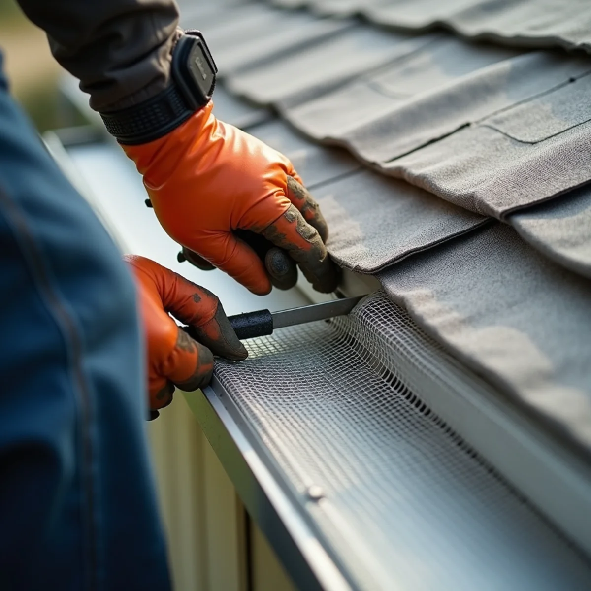Galvanized 26-gauge steel mesh installed over residential roof return and soffit vent gap