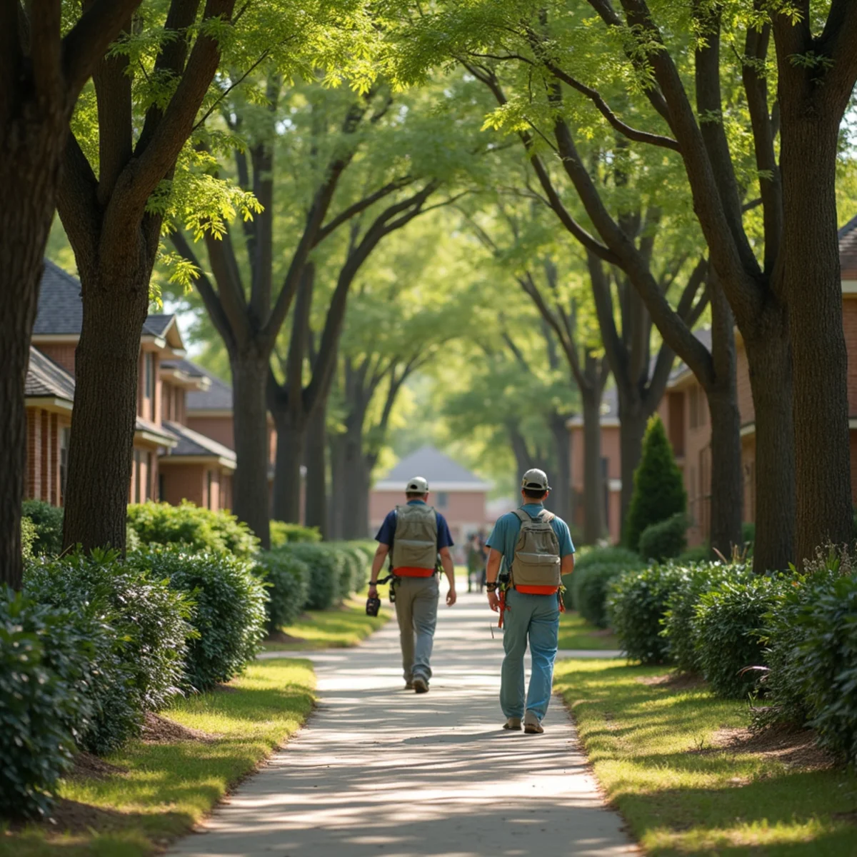 Dense pine and hardwood forest surrounding residential village homes in Kingwood TX